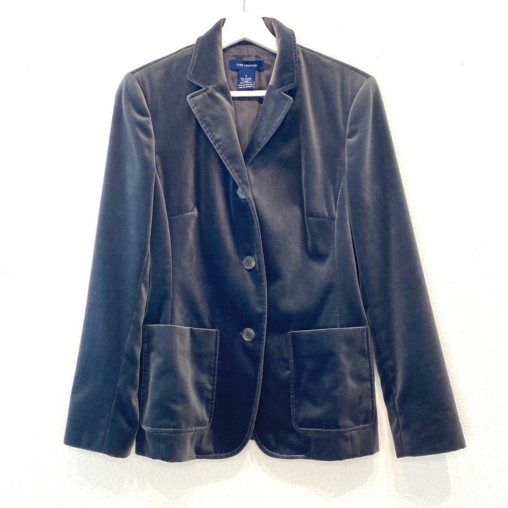 The Limited Retro Grey Velvet Fitted Blazer Size Small